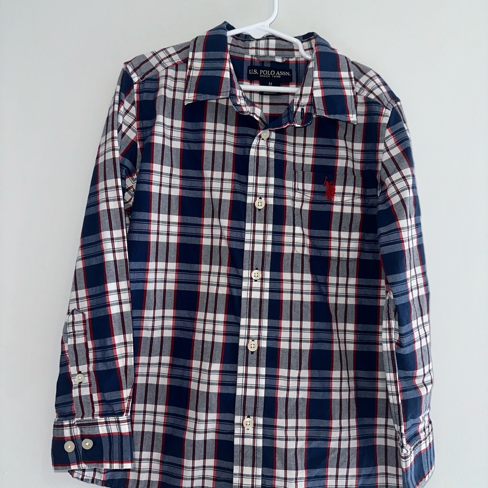 U.S. Polo Assn. Kids Checkered Shirt - Navy and Red